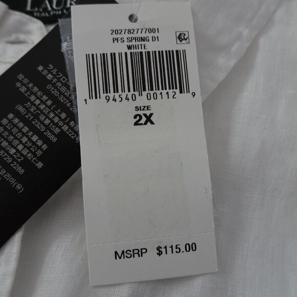Ralph Lauren Linen Blouse Top Women's Plus Size 2X White Roll Tab Sleeve Classic - Picture 8 of 10